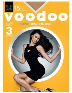 Voodoo Shine Firm Control Sheer 15 Denier Tight 3 Pack in Jabou Brown