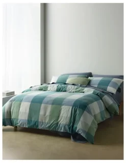 Vue Riley Yarn Dye Cotton Quilt Cover Set in Dusky Green