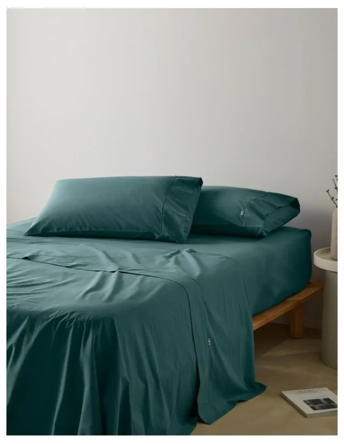 Vue Stonewashed Cotton Fitted Sheet in Dusky Green