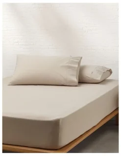 Vue Stonewashed Cotton Fitted Sheet in Biscuit