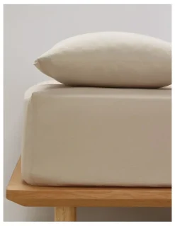 Vue Stonewashed Cotton Fitted Sheet in Biscuit