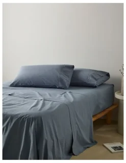 Vue Stonewashed Cotton Fitted Sheet in Denim