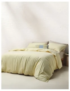 Vue Stonewashed Cotton Quilt Cover Set in Lemon