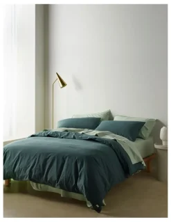 Vue Stonewashed Cotton Quilt Cover Set in Dusky Green