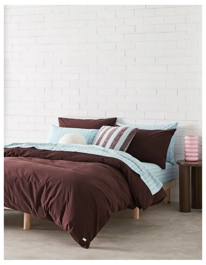 Vue Stonewashed Cotton Quilt Cover Set in Bitter Chocolate