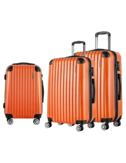Wanderlite Carry On TSA Lock Hard Case Lightweight Luggage Trolley Set Suitcase in Orange