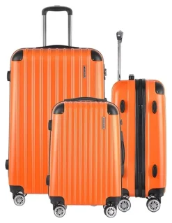 Wanderlite Carry On TSA Lock Hard Case Lightweight Luggage Trolley Set Suitcase in Orange