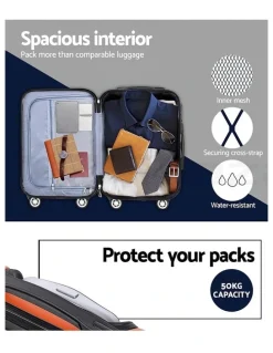 Wanderlite Carry On TSA Lock Hard Case Lightweight Luggage Trolley Set Suitcase in Orange