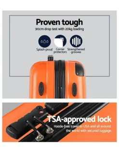 Wanderlite Carry On TSA Lock Hard Case Lightweight Luggage Trolley Set Suitcase in Orange