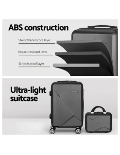 Wanderlite Storage Carry on TSA Lock 12 20 Luggage Set 2 Piece in Black