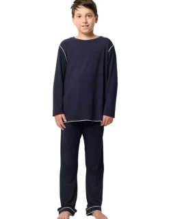 Wanderluxe Sleepwear Jones Tencel Modal Long Top & Long Pant in Blue