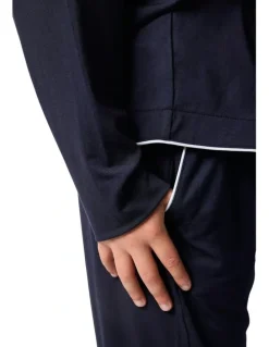 Wanderluxe Sleepwear Jones Tencel Modal Long Top & Long Pant in Blue