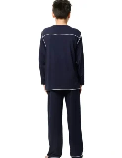 Wanderluxe Sleepwear Jones Tencel Modal Long Top & Long Pant in Blue