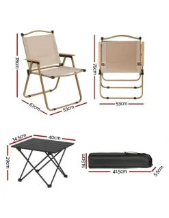 Weisshorn Camping Table Chair Set 3 Piece in Beige