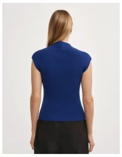 Witchery High Neck Knit T-shirt in Royal Blue