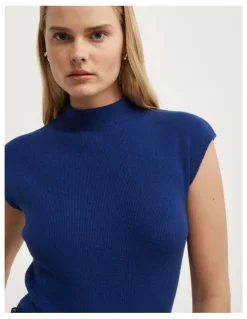 Witchery High Neck Knit T-shirt in Royal Blue
