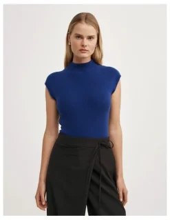 Witchery High Neck Knit T-shirt in Royal Blue