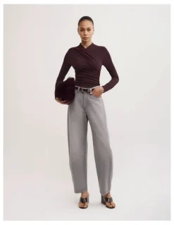 Witchery Wrap Long Sleeve Jersey Top in Plum