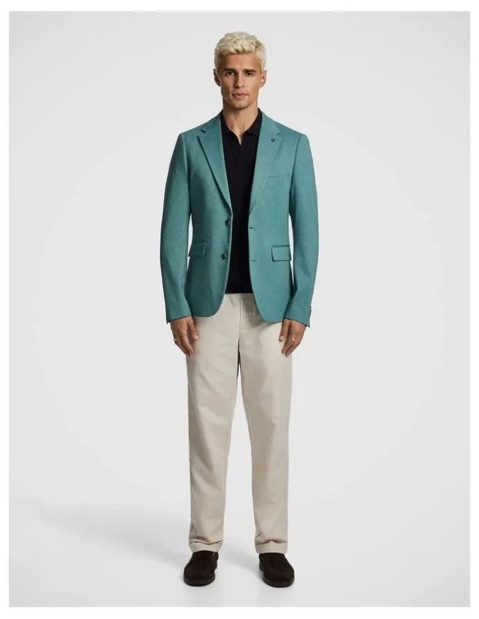 yd. Piers Knitted Slim Fit Blazer in Teal